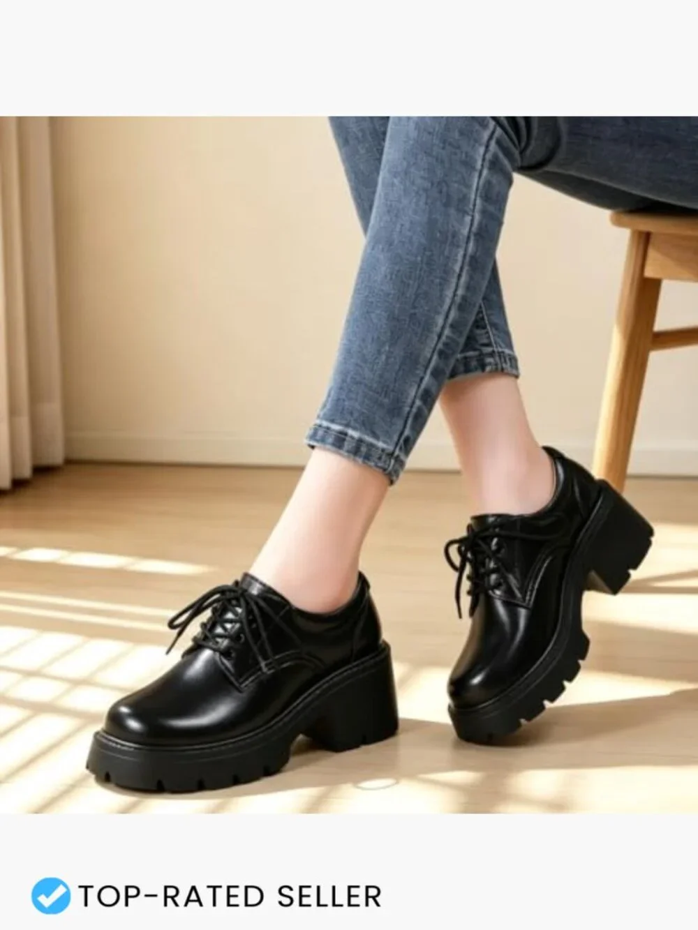 Women's Chunky Platform Oxford Shoes Lace Up Round Toe Memory Foam Cushioned